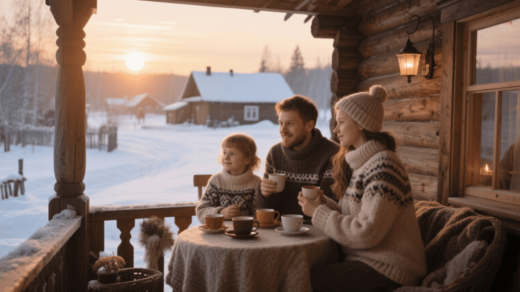семейный уют в зимнем деревенском стиле